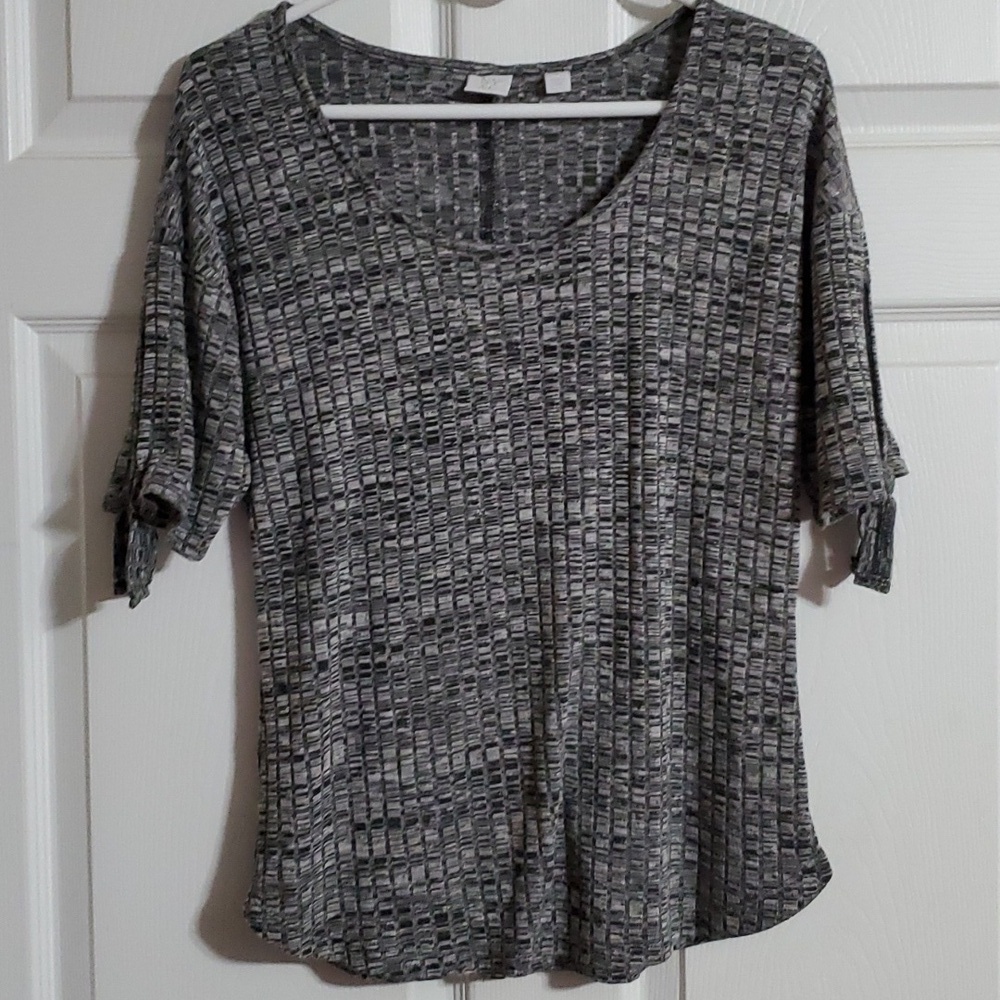 New York and Company Women's Black and Gray Scoop Neck Top - Size Small